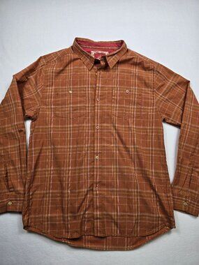 Prana Mens Rust Plaid Button-Down Long Sleeve Shirt XL Cotton Blend